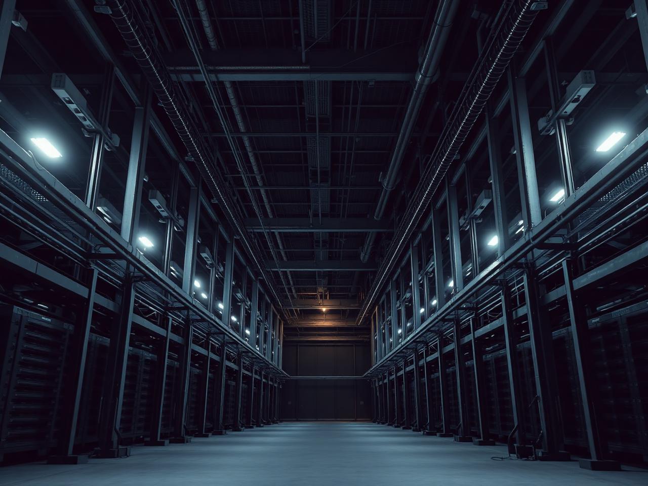 Structural steel and cooling infrastructure inside an AI data center hall